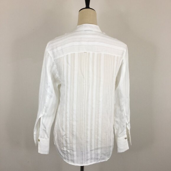 VINCE White Textured Striped Semi Sheer Fabric Long Sleeve Button Shirt - Picture 7 of 16